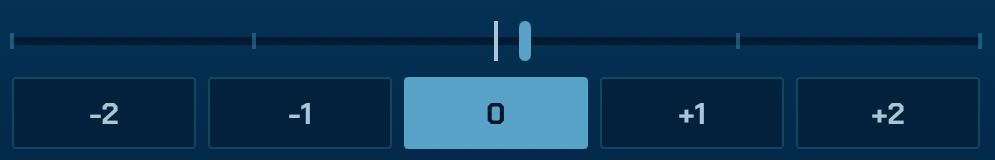 The cents needle and the Octave Shift buttons, -2 to +2